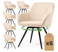 AKORD Lot de 6 Chaises Pivotantes en Velours à Surpiqûres TURNO, Chaises Salle à Manger, Pieds en Métal Noirs, 58 x 55 x 83 cm, Beige