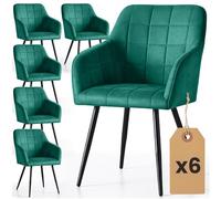 AKORD Lot de 6 Chaises Rembourrées à Surpiqûres Carrées LUXANO, Chaises Salle à Manger, Pieds en Métal Noirs, 58 x 54 x 82 cm, Vert Bouteille