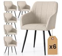 AKORD Lot de 6 Chaises Rembourrées à Surpiqûres Carrées LUXANO Tissu Lumos, Chaises Salle à Manger, Pieds en Métal Noirs, 58 x 54 x 82 cm, Beige Lumos