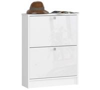 AKORD Meuble à Chaussures de Rangement avec 2 Range-Chaussures | Commode | Meuble Chaussure Entree | Gain de Place | L60 x H80 x P20 cm, 21 kg | Blanc & Blanc Brillant