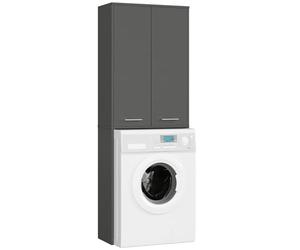 AKORD Meuble Buanderie Machine à Laver Fin 180 | L64 x H180 x P30 cm | Meuble pour Lave Linge avec 4 Étagères 2 Portes de Rangement | Meubles de Salle de Bain | Gris Graphite + Façade Gris Graphite