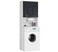 AKORD Meuble Buanderie Machine à Laver | L64 x H180 x P30 cm Poids 30 kg | Meuble pour Lave Linge avec Étagère 2 Portes 2 Casiers de Rangement Machine a Laver | Meubles de Salle de Bain
