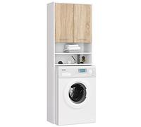 AKORD Meuble Buanderie Machine à Laver | L64 x H180 x P30 cm Poids 30 kg | Meuble pour Lave Linge avec Étagère 2 Portes 2 Casiers de Rangement Machine a Laver | Meubles de Salle de Bain