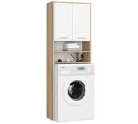 AKORD Meuble Buanderie Machine à Laver | L64 x H180 x P30 cm Poids 30 kg | Meuble pour Lave Linge avec Étagère 2 Portes 2 Casiers de Rangement Machine a Laver | Meubles de Salle de Bain