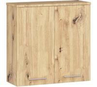 AKORD Meuble Haut WC Suspendu | Fin L60 | 2 Portes | Etagere Murale | Commode Salle de Bain | Armoire | Rangement | 60x60x22,5 cm | Poids 18kg | Chêne Artisanal