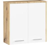 AKORD Meuble Haut WC Suspendu | Fin L60 | 2 Portes | Etagere Murale | Commode Salle de Bain | Armoire | Rangement | 60x60x22,5 cm | Poids 18kg | Chêne Artisanal & Blanc Façade