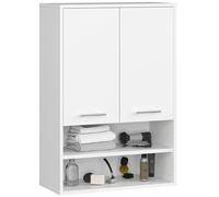 AKORD Meuble Salle de Bain Suspendu Fin 64 cm - 2 Portes, 2 Étagères 2 Compartiments Ouverts - Meuble Haut WC Meubles Suspendus - Armoire Murale Moderne 64x94x30 cm - Blanc