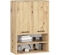 AKORD Meuble Salle de Bain Suspendu Fin 64 cm - 2 Portes, 2 Étagères 2 Compartiments Ouverts - Meuble Haut WC Meubles Suspendus - Armoire Murale Moderne 64x94x30 cm - Chêne Artisanal