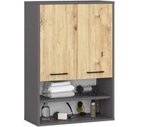 AKORD Meuble Salle de Bain Suspendu Fin 64 cm - 2 Portes, 2 Étagères 2 Compartiments Ouverts - Meuble Haut WC Meubles Suspendus - Armoire Murale Moderne 64x94x30 cm - Gris Graphite & Chêne Artisanal