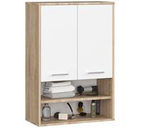 AKORD Meuble Salle de Bain Suspendu Fin 64 cm - 2 Portes, 2 Étagères 2 Compartiments Ouverts - Meuble Haut WC Meubles Suspendus - Armoire Murale Moderne 64x94x30 cm - Chêne de Sonoma & Blanc