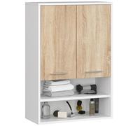 AKORD Meuble Salle de Bain Suspendu Fin 64 cm - 2 Portes, 2 Étagères 2 Compartiments Ouverts - Meuble Haut WC Meubles Suspendus - Armoire Murale Moderne 64x94x30 cm - Blanc & Chêne de Sonoma