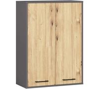 AKORD Meuble Salle de Bain Suspendu Fin 64 cm - 2 Portes, 4 Étagères - Armoire Murale 64x94x30 cm - Meuble Haut WC - Compact, Moderne - Idéal pour Petits Espaces - Gris Graphite & Chêne Artisanal