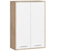 AKORD Meuble Salle de Bain Suspendu Fin 64 cm - 2 Portes, 4 Étagères - Armoire Murale 64x94x30 cm - Meuble Haut WC - Compact, Moderne - Idéal pour Petits Espaces - Chêne de Sonoma & Blanc