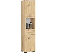 AKORD Meubles de Salle de Bain Haut | 2 Portes (Haut et Bas) | L30 x H140 x P30 cm Poids 25 kg | Meuble Colonne Salle de Bains Rangements | sur Pied ou Mural Commode | Chêne Artisanal