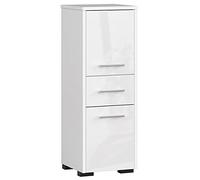 AKORD Meubles de Salle de Bain Haut Fin 85 | 2 Portes 1 Tiroir | 30 x 85 x 30 cm Poids 25 kg | Meuble de Salle de Bain Rangement | Colonne Commode Rangements Bois | Blanc & Façade Blanc Brillant