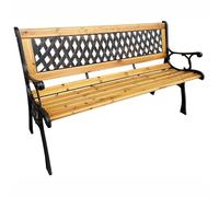 AKORD MIRT Banc de jardin avec bois laqué et pieds en fonte, résistant aux intempéries, pour l'extérieur, avec accoudoirs, largeur 127 cm, marron