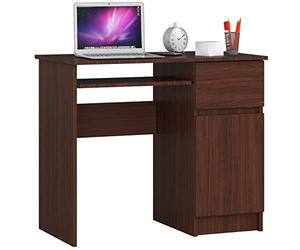 AKORD Piksel Petit Bureau avec tiroirs | Bureau d'ordinateur | Table de Bureau avec Plateau Clavier | Décoration en Bois | L 90 x H 77 x P 50 cm 30 kg | Armoire Droite | Couleur : wengé