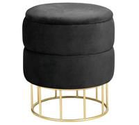 AKORD | Pouf en Velours Elza | Tabouret de Pied | Rangement pour Petits Objets | Moderne | Velours Rembourré | Pouf Déco | Fond Métallique | pour Le Salon & la Chambre | Noir