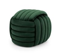AKORD Pouf Tressé en Velours NILO 53 cm, Carré Ottoman, Rembourré, Repose-Pieds, 53 x 43 x 50 cm, pour Entrée Salon Chambre à Coucher, Vert Bouteille