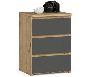 AKORD Table de chevet CL-3 avec 3 tiroirs | pour Le salon, la Chambre à Coucher, l'armoire, Le Bureau, Le Bureaul | 40x 57 x 35 cm, Poids 26 kg | Chêne Artisan | Chêne Artisanal & Façade Gris Graphite