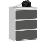 AKORD | Table de Chevet Commode CL-3 avec 3 tiroirs | pour Le Salon Chambre Armoire Bureau Bureau | Design Moderne et Fonctionnel | L40 x H57 x P35 cm, Poids 26 kg | Blanc | Gris Graphite