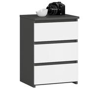AKORD | Table de Chevet Commode CL-3 avec 3 tiroirs | pour Le Salon Chambre Armoire Bureau Bureau | Design Moderne et Fonctionnel | L40 x H57 x P35 cm, Poids 26 kg | Gris Graphite/Blanc