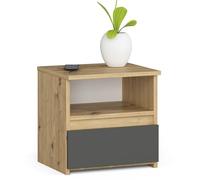 AKORD Table de Nuit avec tiroir | Chevet, Table de Nuit | Armoire de Chambre | L40 x H40 x P35 cm | Chêne Artisanal & Façade Gris Graphite