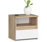 AKORD Table de Nuit avec tiroir | Chevet, Table de Nuit | Armoire de Chambre | L40 x H40 x P35 cm | Chêne Sonoma & Façade Blanc