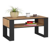 AKORD Table de Salon avec Une étagère DOMI | L92xH45xP53 cm | Table Basse Design Moderne | Tables Basses de Salon | Tableau Meuble de Rangement | Chêne Craft + Pieds Noirs