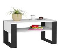 AKORD Table de Salon avec Une étagère DOMI | L92xH45xP53 cm | Table Basse Design Moderne | Tables Basses de Salon | Tableau Meuble de Rangement | Panneau Stratifié 16mm | Blanc + Pieds Noirs