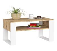 AKORD Table de Salon avec Une étagère DOMI | L92xH45xP53 cm | Table Basse Design Moderne | Tables Basses de Salon | Tableau Meuble de Rangement| Chêne Artisanal & Façade Blanc