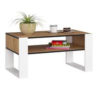 AKORD Table de Salon avec Une étagère DOMI | L92xH45xP53 cm | Table Basse Design Moderne | Tables Basses de Salon | Tableau Meuble de Rangement| Chêne Craft & Façade Blanc