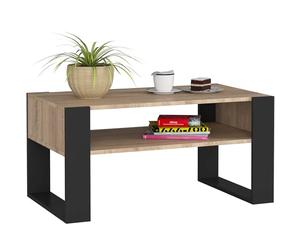 AKORD Table de Salon avec Une étagère DOMI | L92xH45xP53 cm | Table Basse Design Moderne | Tables Basses de Salon | Tableau Meuble de Rangement | Panneau Stratifié 16mm | Chêne Sonoma + Pieds Noirs