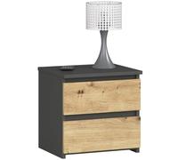 AKORD | Tables de chevet Picolo avec 2 tiroirs | Armoire de chambre à coucher | Commode de bureau | Gain de place | 40 x 40 x 35 cm | Panneau stratifié de 16 mm | Gris Graphite & Chêne Artisan Frontal