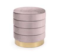 AKORD Tabouret Tressé Rembourré en Velours avec Rangement Luna 40 cm, Rond Ottoman avec Base Métallique, 40 x 44,5 x 40 cm, pour Entrée Salon Chambre à Coucher, Coiffeuse, Rose Poudré