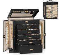 AKOZLIN Boîte à bijoux à 6 niveaux fonctionnelle avec miroir pour femmes et filles, coffret de rangement avec rotation à 360 ° pour bagues, colliers, boucles d'oreilles, bracelets