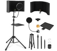 AKOZLIN Bouclier d'isolation de microphone de studio pliable avec filtre anti-pop et trépied adaptateur de microphone de 3/8" à 5/8" pour microphones Blue Yeti et condensateur équipement de studio