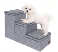 AKOZLIN Escalier pour chien, pliable, en 3 étapes, pour canapé, lit haut, avec housse antidérapante, peut supporter jusqu'à 132 kg, gris