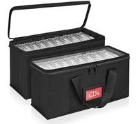 AKOZLIN Lot de 2 boîtes de rangement CD avec couvercle en PVC transparent et tissu Oxford - Peut contenir des boîtiers CD standard de 14,3 x 12,5 cm et 30 à 31 CD chacun - Noir