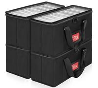 AKOZLIN Lot de 4 boîtes de rangement CD avec couvercle en PVC transparent et tissu Oxford - Peut contenir des boîtiers CD standard de 14,3 x 12,5 cm et 30 à 31 CD chacun - Noir