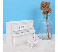 Akozon 1/12 Accessoires de Maison de Poupée Mini Modèle de Piano Vertical Ornements avec Meubles de Simulation de Tabouret Noir (White)