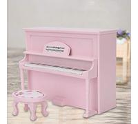 Akozon 1/12 Accessoires de Maison de Poupée Mini Modèle de Piano Vertical Ornements avec Meubles de Simulation de Tabouret Noir (Pink)