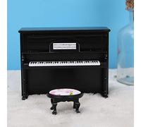 Akozon 1/12 Accessoires de Maison de Poupée Mini Modèle de Piano Vertical Ornements avec Meubles de Simulation de Tabouret Noir (Black)