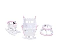 Akozon 1:12 Ensemble de Meubles de Maison de Poupée à échelle Mini-Berceau en Bois, Cheval et Poussette Accessoires (White)