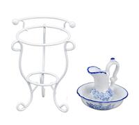 Akozon 1:12 Scale Dollhouse Washbasin Stand Set avec Bouilloire et Bassin Accessoires de Salle de Bain Exquis pour Maisons Miniatures