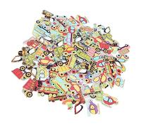 Akozon 100pcs Boutons d'artisanat Assortis en Bois Conceptions de Véhicules de Dessins Animés pour la Couture, le Bricolage et la Décoration (Styles de voitures classiques 100 pièces)