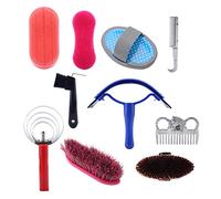 Akozon 10pcs Kit de Soins de Toilettage à Cheval - C Brush équestre et Ensemble d'outils de Nettoyage pour les Soins équins