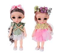 Akozon 2PCS EN71 BJD Dolls 6,7 Pouces Poupées avec des Joints Rotatifs, Tenues Chics pour Le Jeu de la Mode - Doupages Idéaux pour Les Enfants 3 Ans et Plus