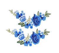Akozon 2pcs Patch à Fleurs de Rose Bleu Déco Polon de Broderie en Soie en Polyester pour Couture de Bricolage sur les T-shirts, les Sacs et Plus