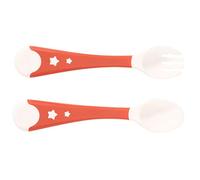 Akozon 2PCS Portable pour Nourrissons Fourche et Cuillère Définir la Vaisselle Non Glissante (rouge)